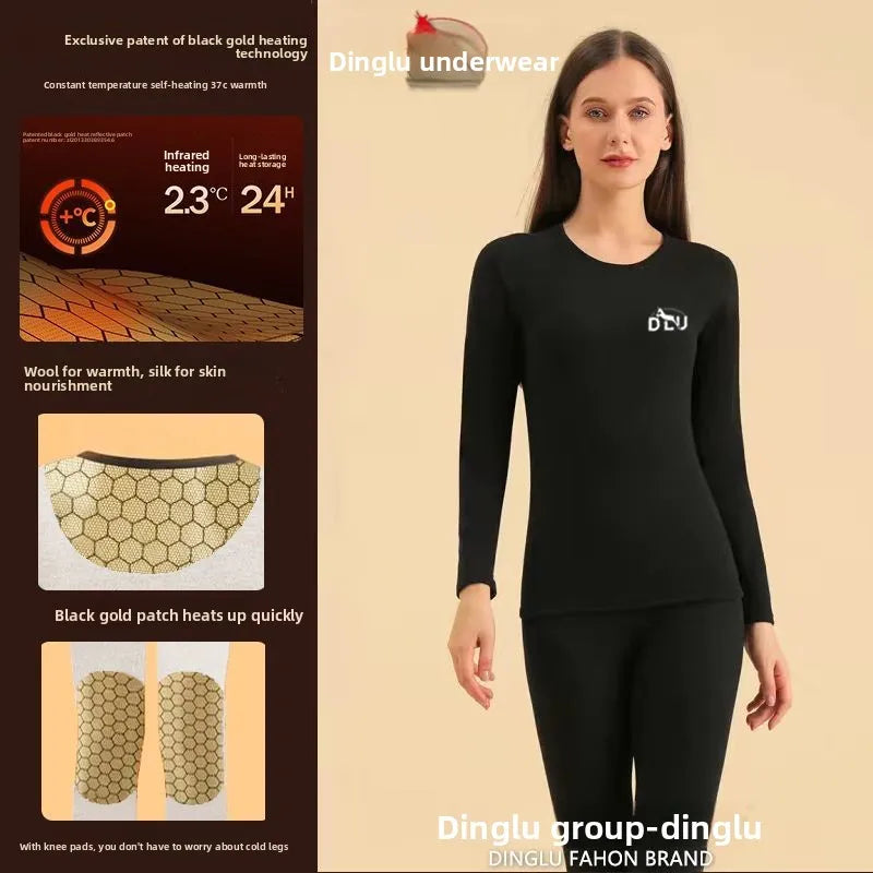 Deer Black Gold Graphene Self-heating Thermal Underwear Men's Wool Silk Thermal Suit Knee Pads Long Johns Winter Warm Sleepwear
