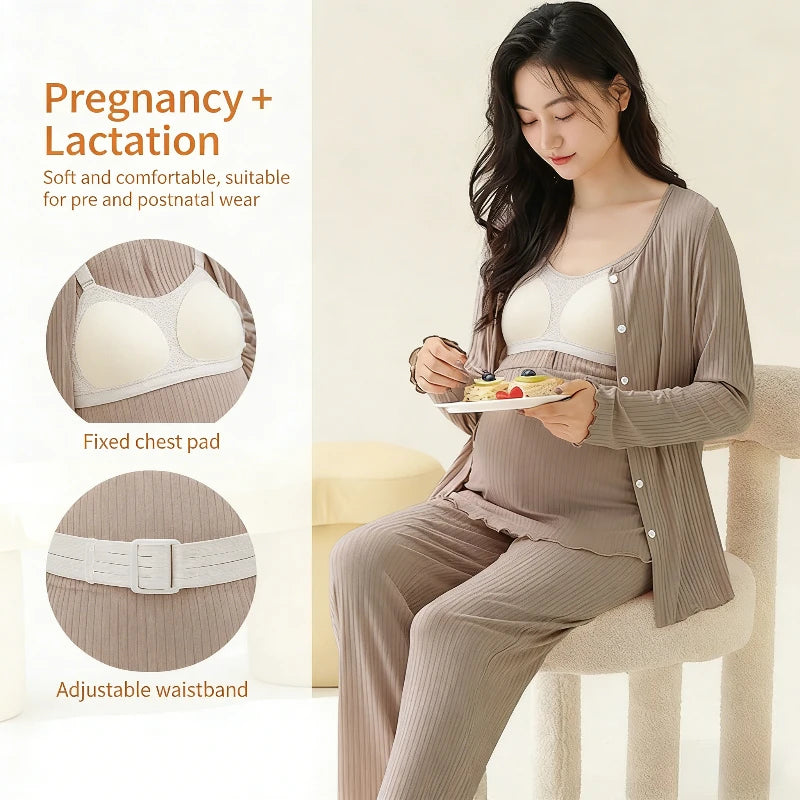 Women's Three-Piece Modal Nursing Pyjama & Robe Set