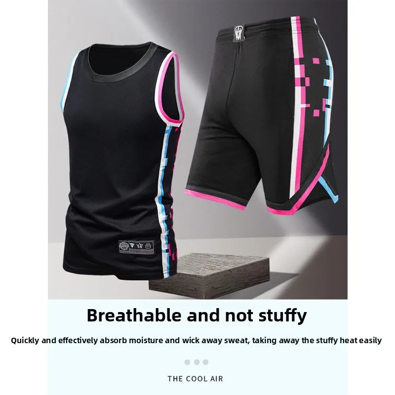 Summer Daily Outdoor Leisure Trend Versatile Sportswear Men Fashion Trend Sports Sleeveless Vest Five Quarter Shorts 2-piece Set