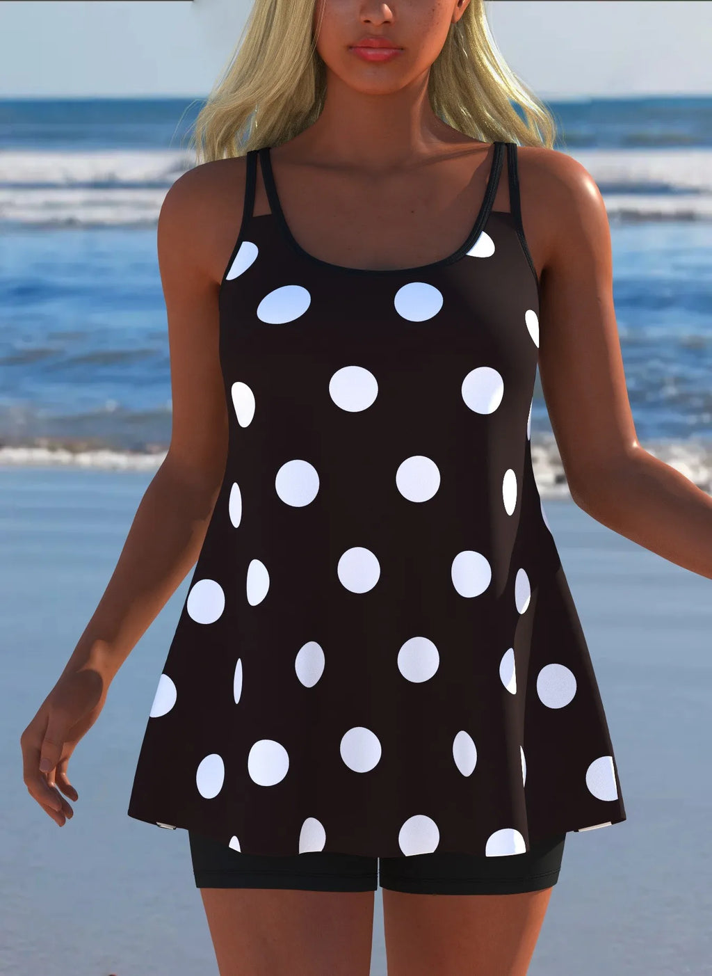 Women's Black & White Print Tankini