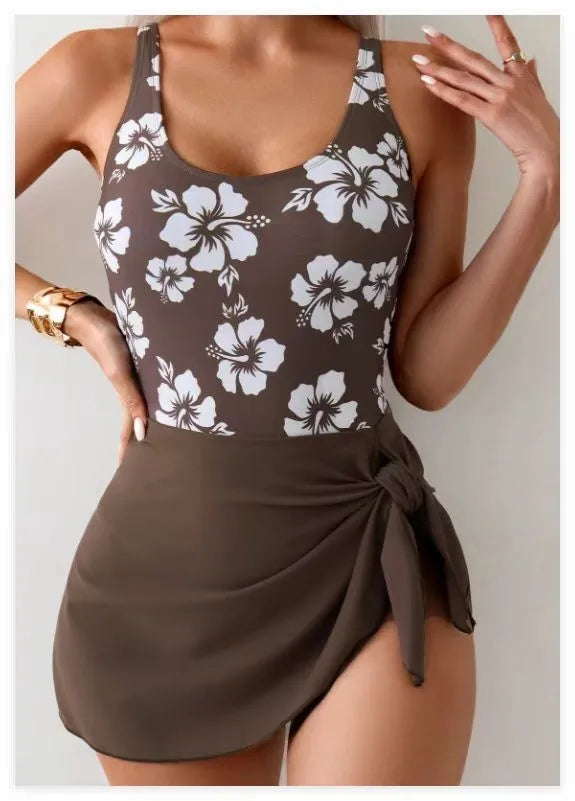 Women's Floral Swimwear with Side-Tie Wrap Skirt