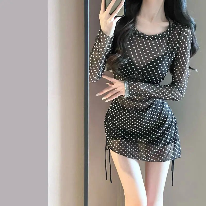 Women's Black Swimwear & Long-Sleeve Cover-Up Set