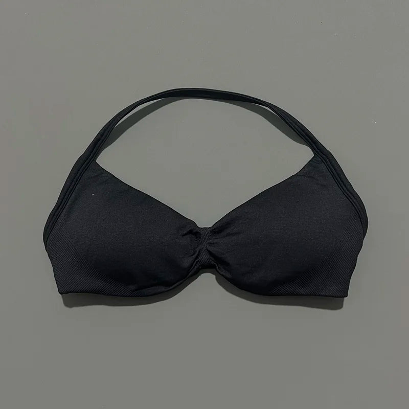 Women's Strappy Backless Halter Sports Bra