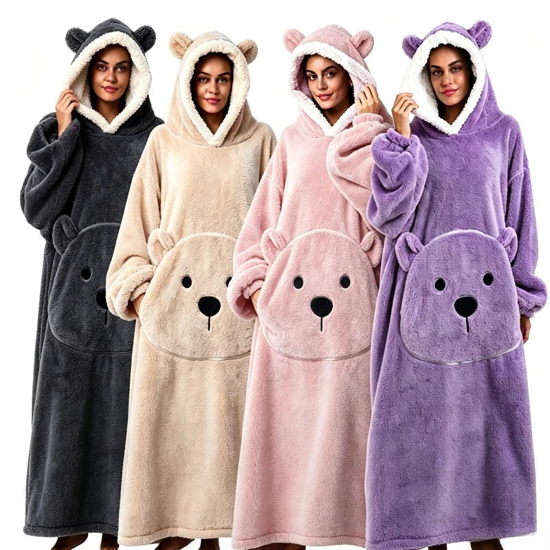 Bear Fleece Hooded Wearable Blanket