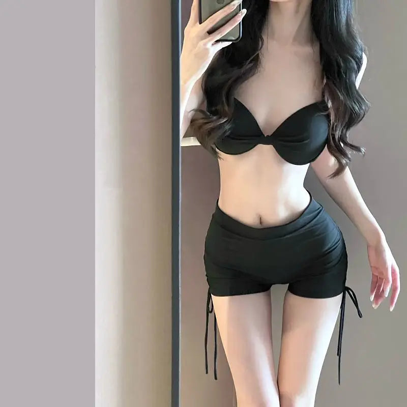 Women's Black Swimwear & Long-Sleeve Cover-Up Set