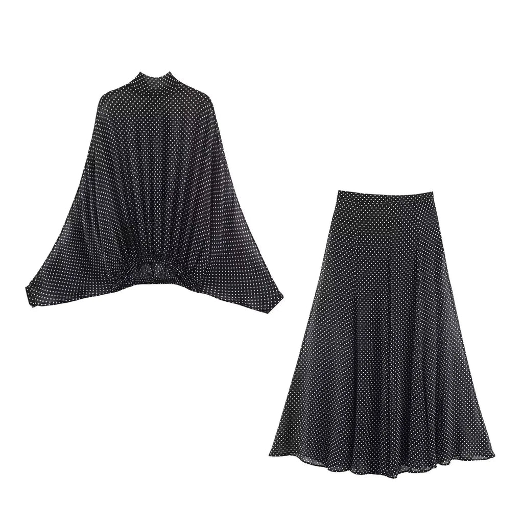 Polka Dot Printed Midi Skirts Two Piece Sets for Women 2025 Summer Chic Bow Tied Blouse Top Suits Woman 2 Piece Outfits
