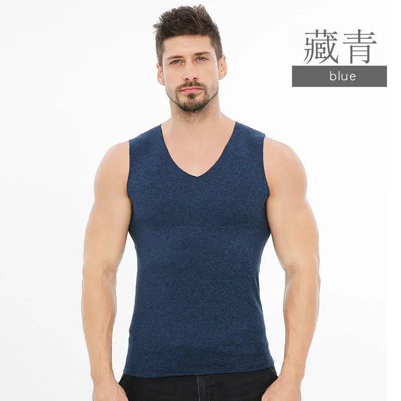 1pc Winter Thermal De Velvet Cation Heating Seamless Bottoming Shirt Warm Vest Men Fleece Lined Thermal Underwear