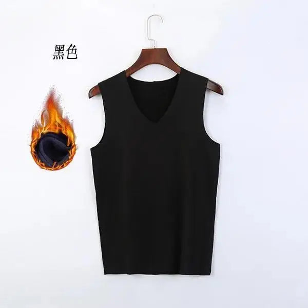 1pc Winter Thermal De Velvet Cation Heating Seamless Bottoming Shirt Warm Vest Men Fleece Lined Thermal Underwear