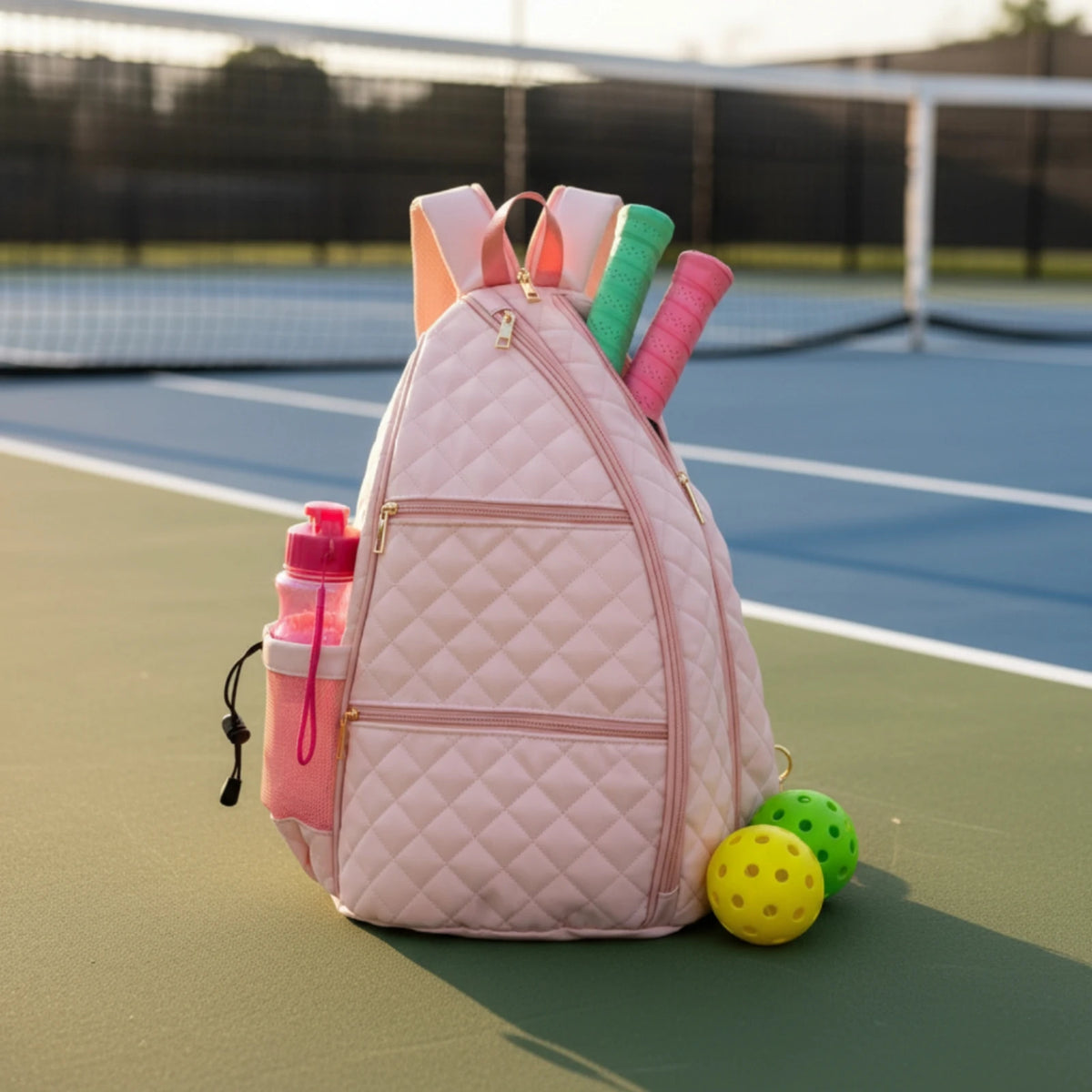 Racket Backpack Quilted Tennis Backpack Sports Bag Water-Resistant Adjustable for Pickleball Players, Practice Sessions