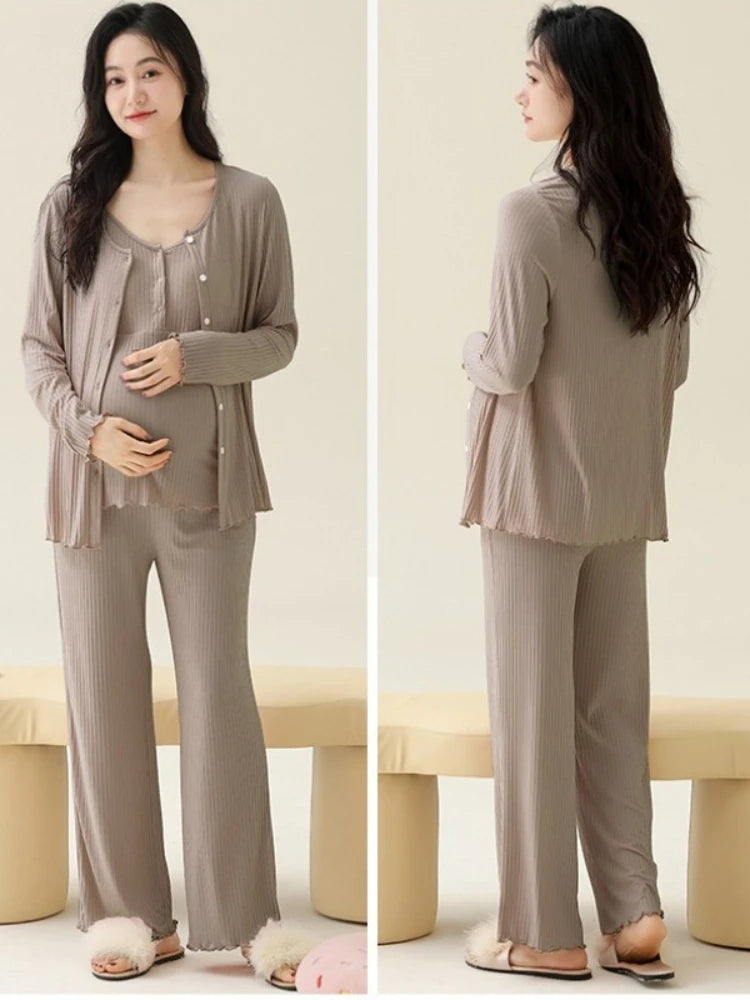 Women's Three-Piece Modal Nursing Pyjama & Robe Set