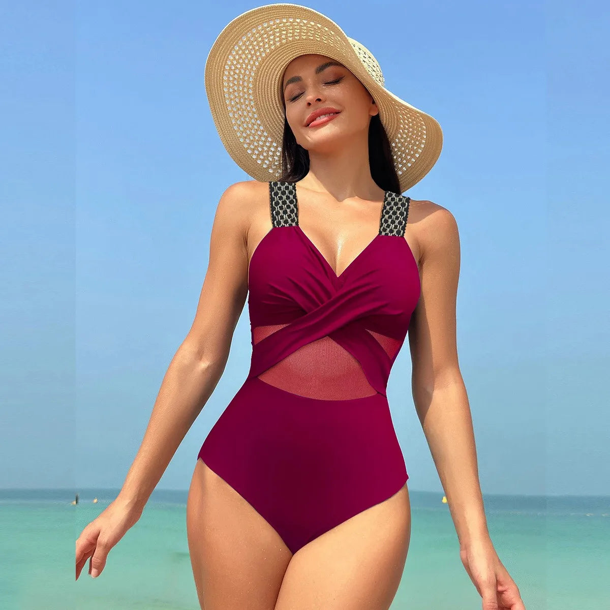 Women's Solid-Colour Mesh Swimwear