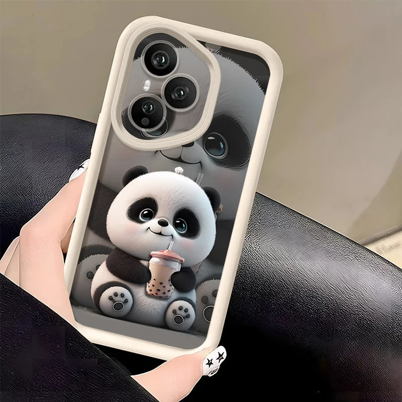 Drink Milk Tea Panda Patterned Phone Case For Honor 400 200 Pro X8c X9c Smart X6a X6b X6c Magic7 Lite Shockproof Soft TPU Cover