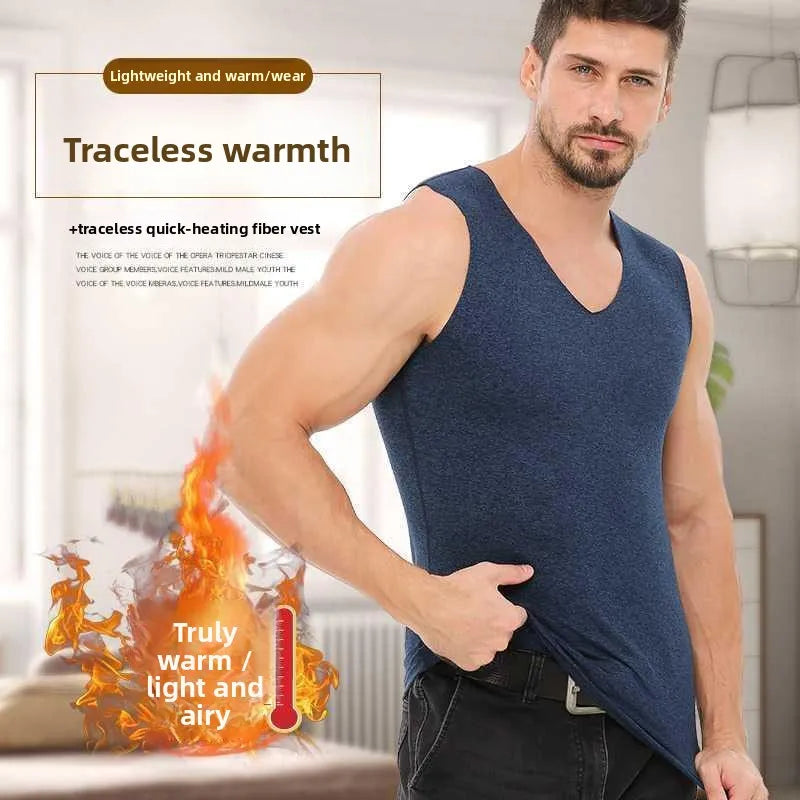 1pc Winter Thermal De Velvet Cation Heating Seamless Bottoming Shirt Warm Vest Men Fleece Lined Thermal Underwear