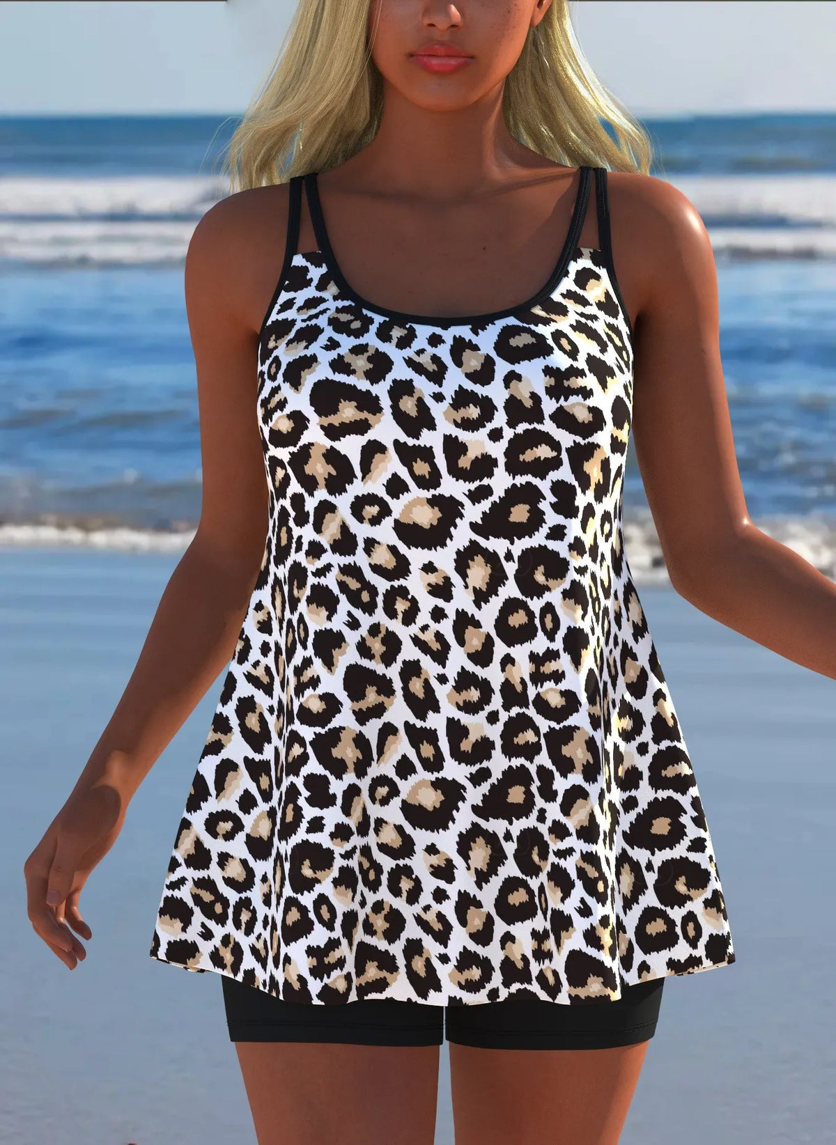 Women's Black & White Print Tankini