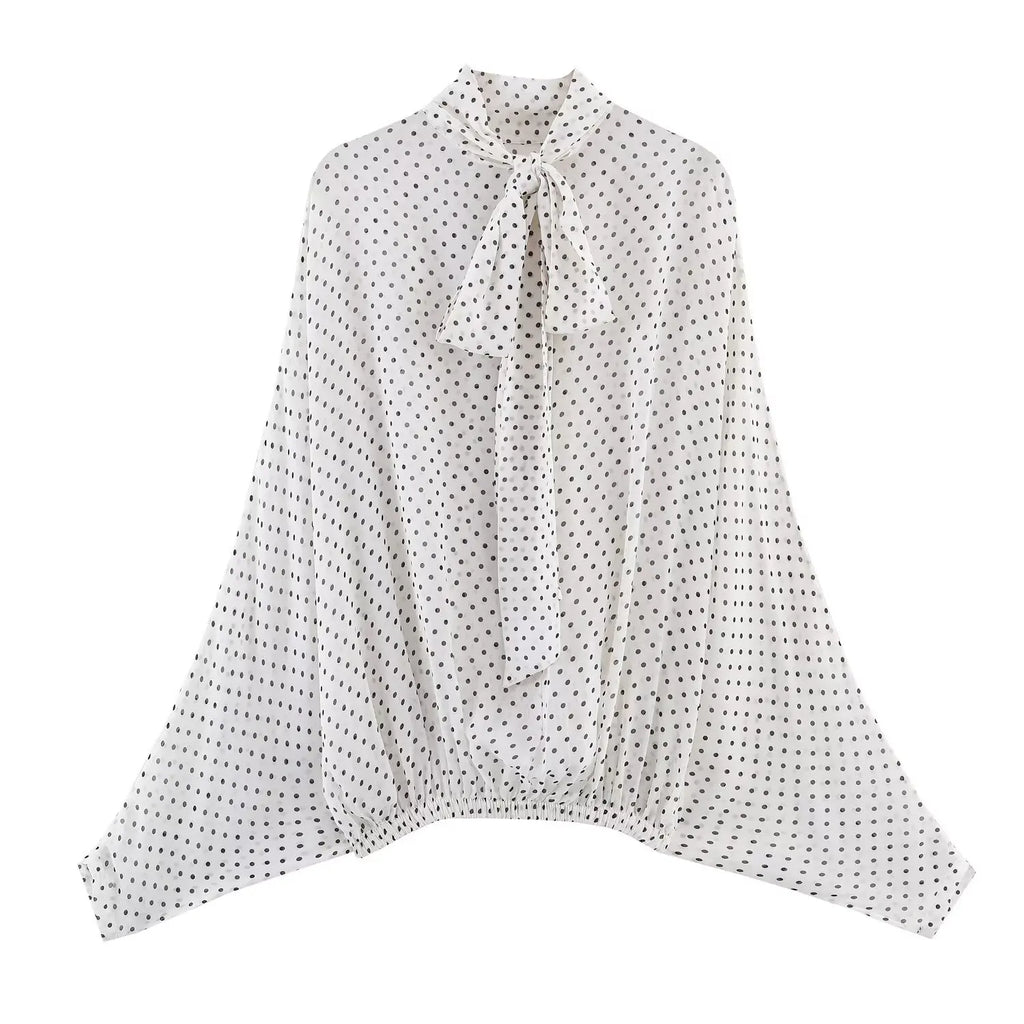 Polka Dot Printed Midi Skirts Two Piece Sets for Women 2025 Summer Chic Bow Tied Blouse Top Suits Woman 2 Piece Outfits