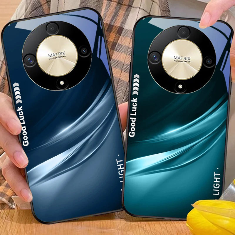 Gradient soft green For Honor 50 70 30 90 200 X5 X5b Plus X6 X8 4G 9 X9c Smart 30 Max  Magic 4 5 Pro 7 Lite glass phone case