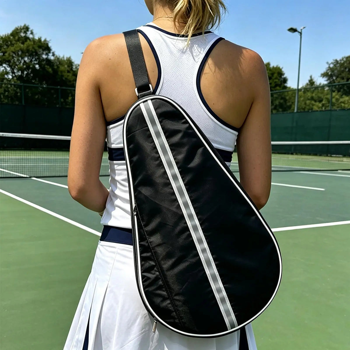 Tennis Racket Bag Portable Zipped Night Reflective Waterproof Storage Paddle Storage Travel Backpack For Gym Park Club Stadium