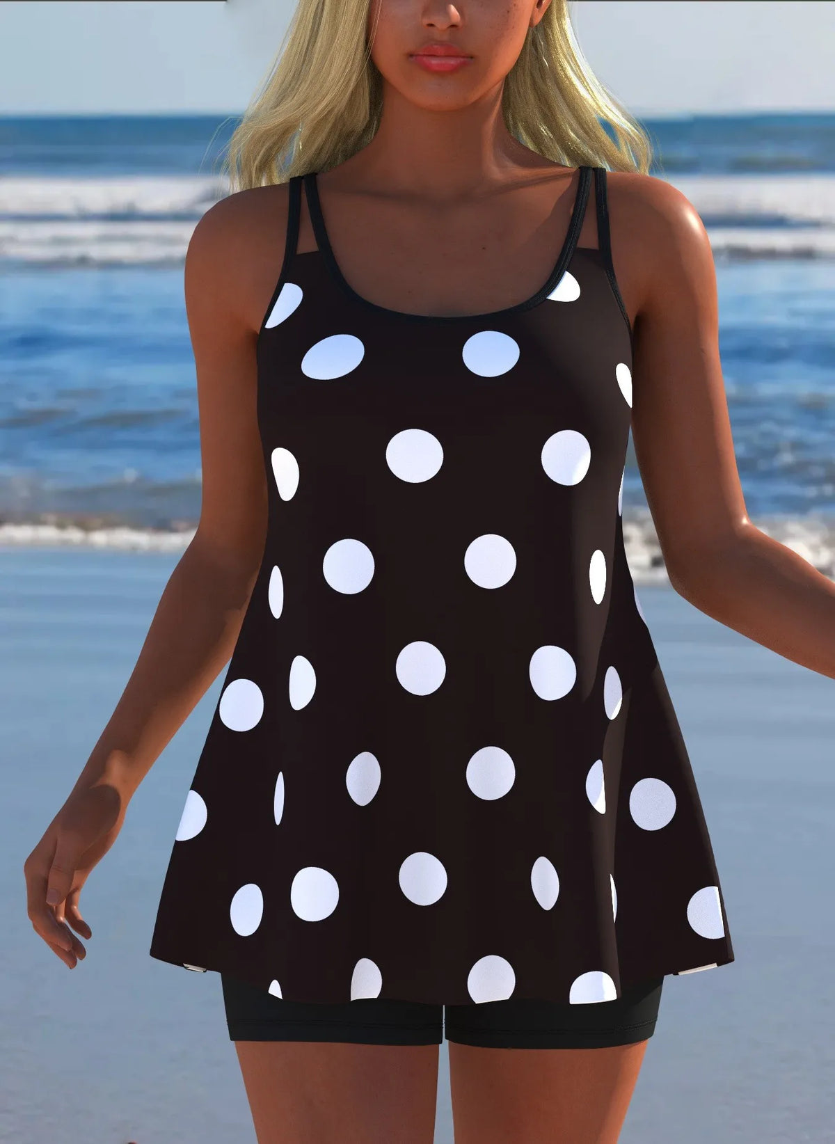 Women's Black & White Print Tankini