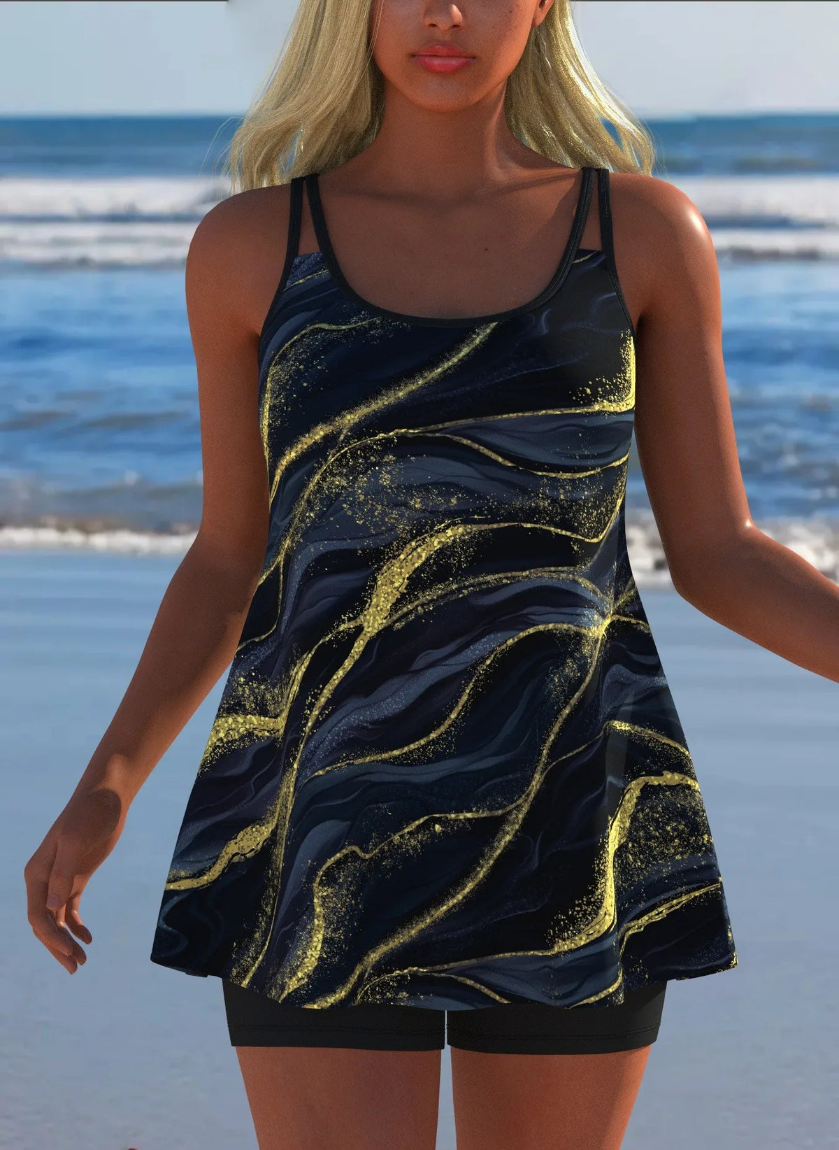 Women's Black & White Print Tankini