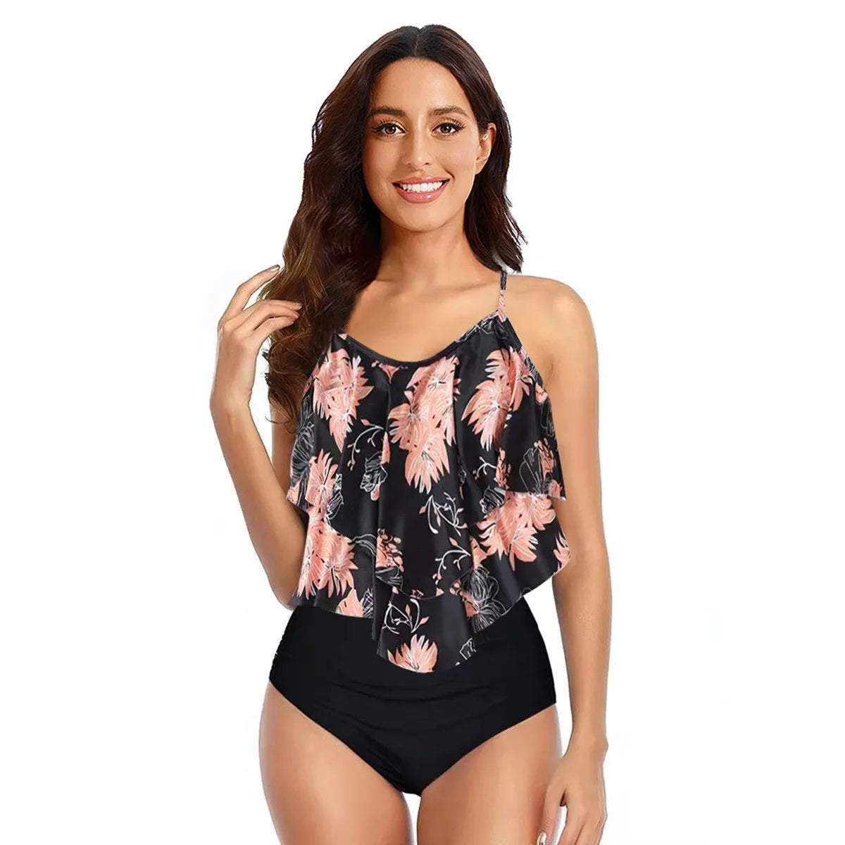 Women's Ruffle-Top High-Waist Printed Bikini Set