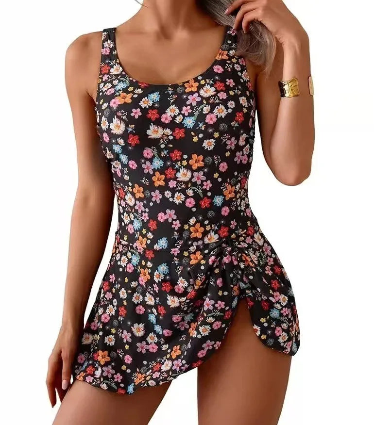 Women's Floral Swimwear with Side-Tie Wrap Skirt