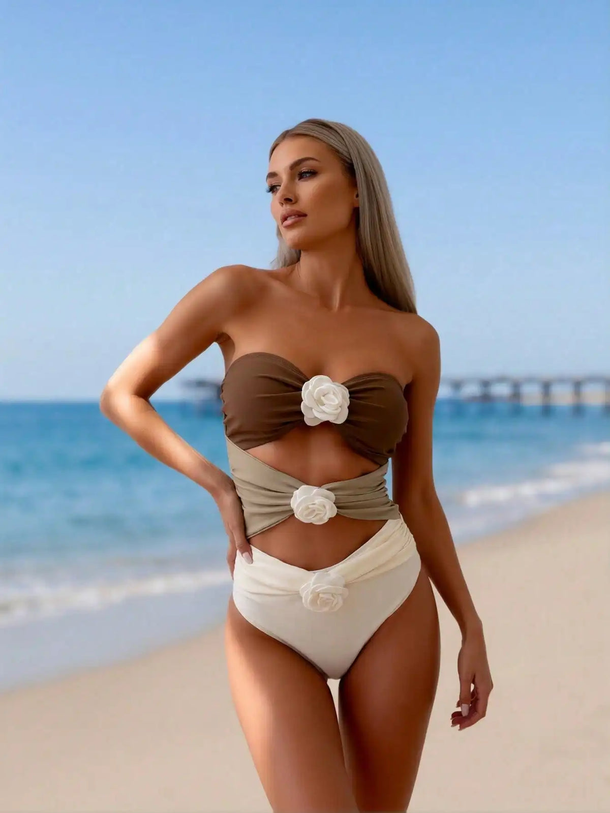 Women's Strapless Cutout One-Piece Swimsuit