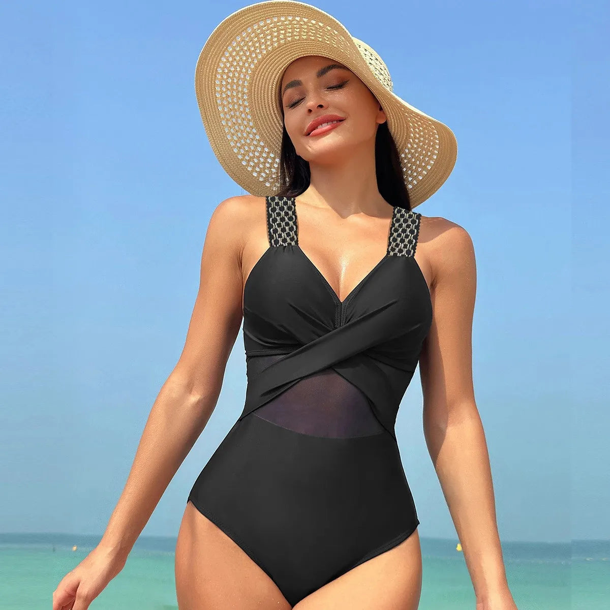 Women's Solid-Colour Mesh Swimwear