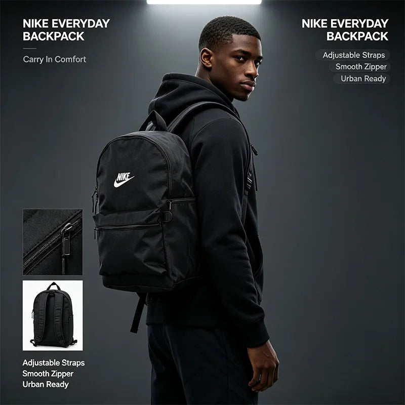 Nike DH7709-010 Official Genuine Black Backpack Classic Sports Backpack Durable Adjustable Travel School Shoulder Bag DH7709-