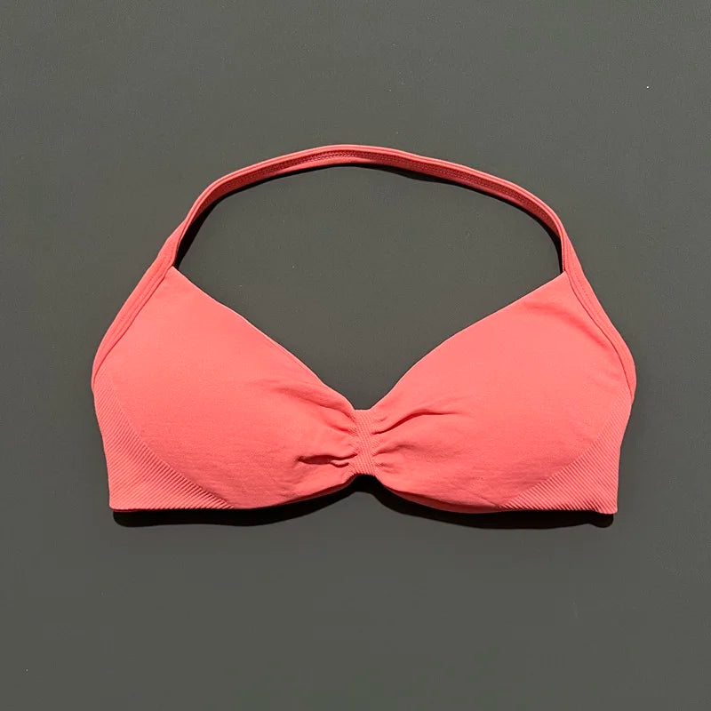 Women's Strappy Backless Halter Sports Bra