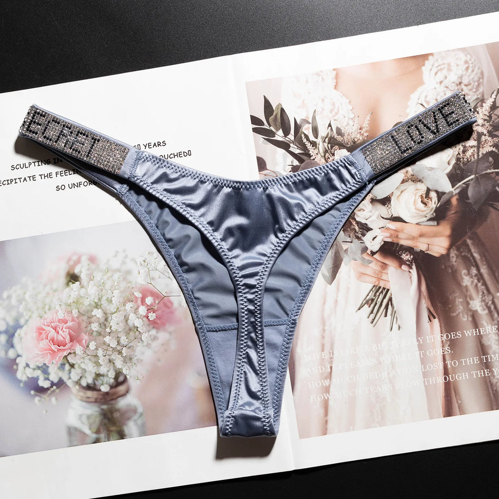 Women's Rhinestone Letter Low-Waist Thong