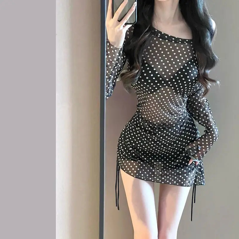 Women's Black Swimwear & Long-Sleeve Cover-Up Set