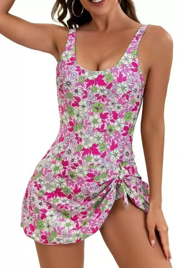 Women's Floral Swimwear with Side-Tie Wrap Skirt