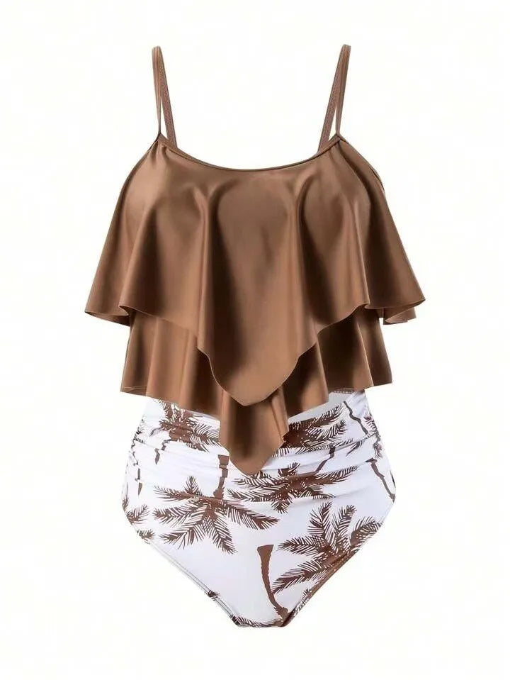 Women's Ruffle-Top High-Waist Printed Bikini Set