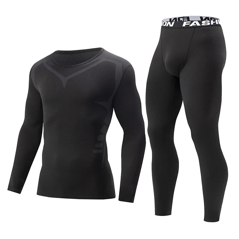 Men Autumn Winter Fashion Printed Thermal Underwear Set Simple Sport Style Warm Base Layer Long Johns Elastic Skin-friendly Top