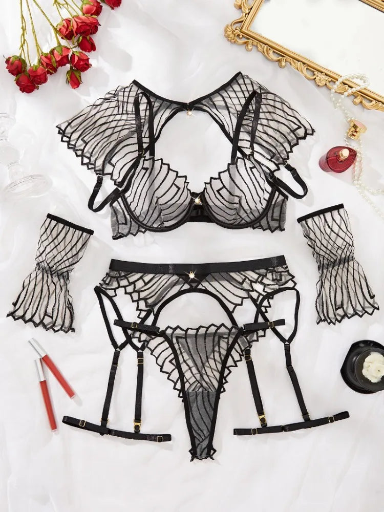 Women's Black Embroidered Set