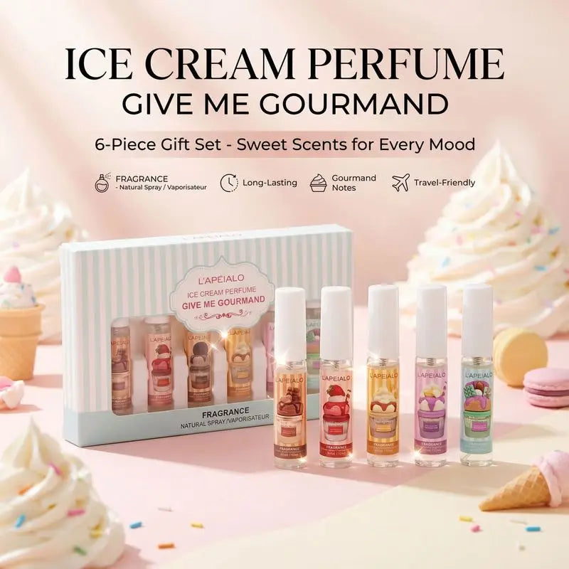 LAPEIALO Ice cream perfume 6 Gift box set of gourmet milk-flavored light fragrance mini portable spray bottles