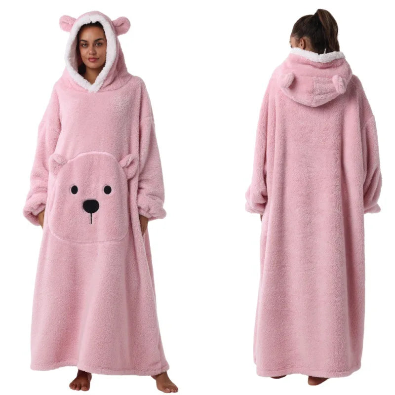 Bear Fleece Hooded Wearable Blanket