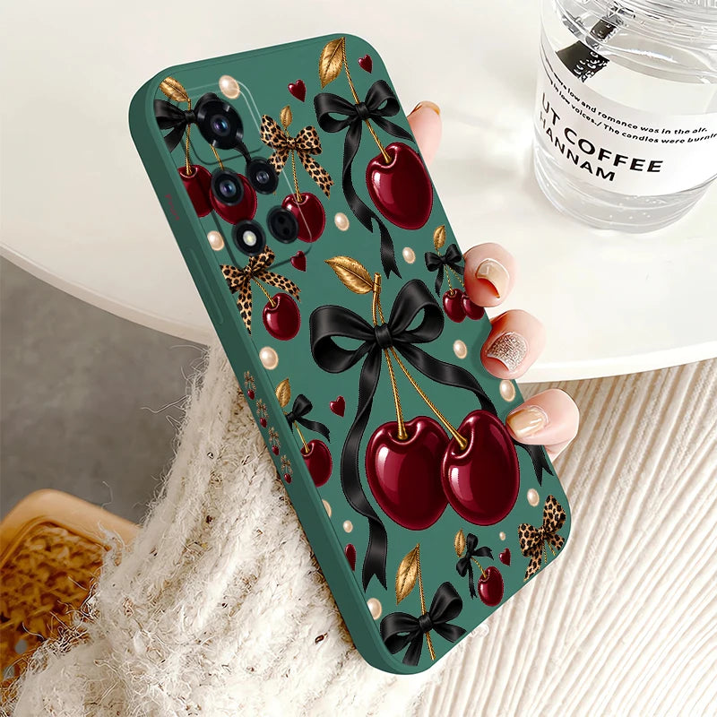 Red Cherry Leopard Print Phone Case For Honor 600 Pro 400 70 Lite 500 200 90 Smart 50 SE 20 9C 9X Pro Soft Shockproof Cases Etui