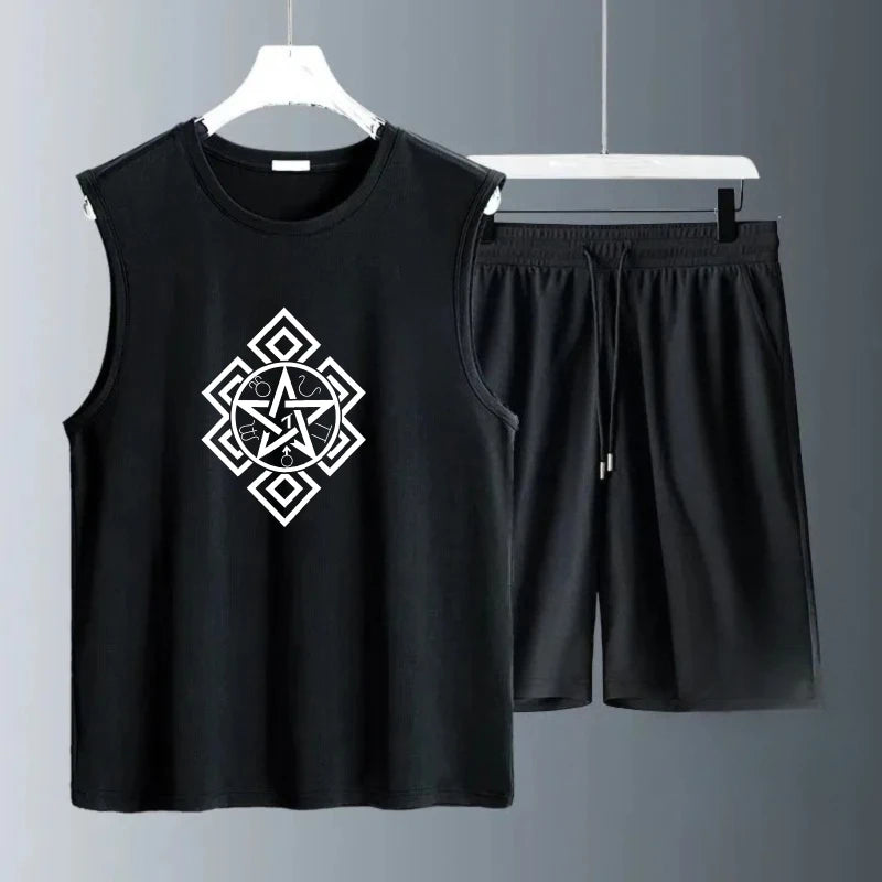 Men's Tank Top Sets 2026 Summer Quick drying crewneck sweat suit running sets for men sports seaside  beach oversize
