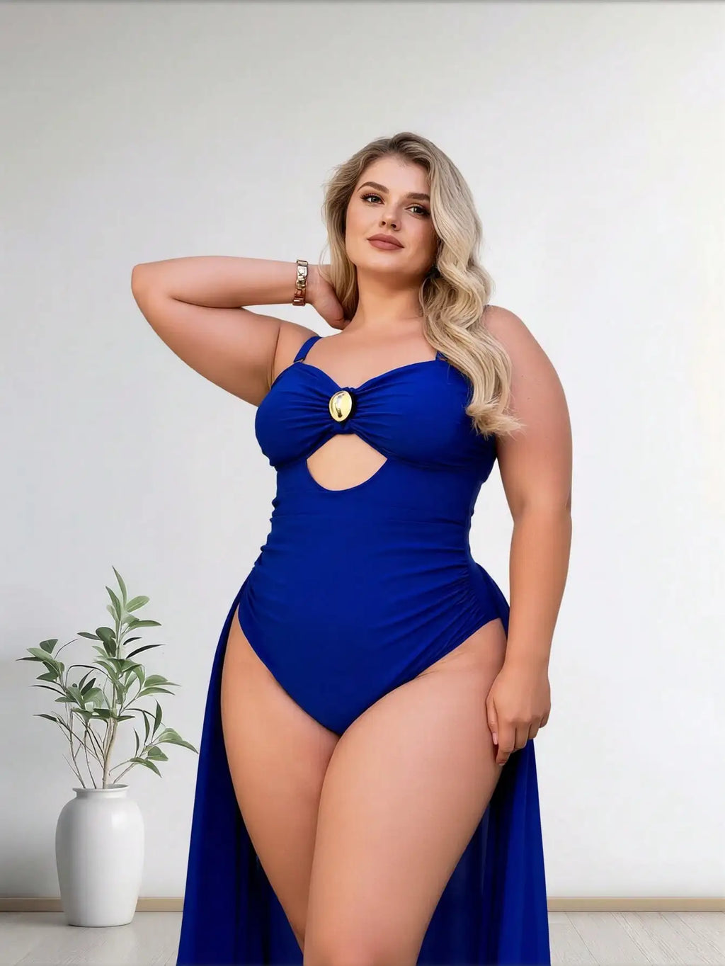 Plus-Size Royal Blue Cutout One-Piece Swimsuit