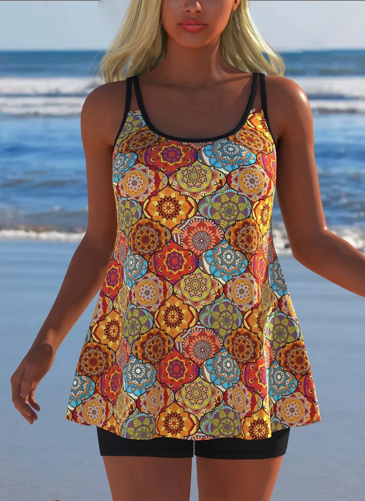 Women's Black & White Print Tankini