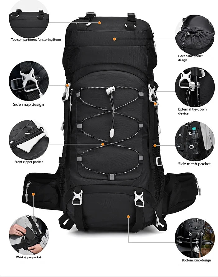 60L Large Capacity Professional Hiking Backpack Unisex Outdoor Camping Trekking Climbing Travel Rucksack for Men Women