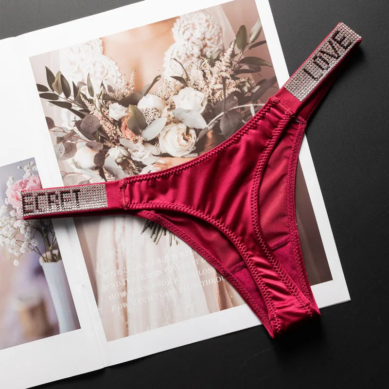Women's Rhinestone Letter Low-Waist Thong