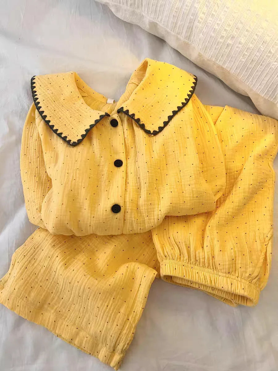 Women's Yellow Polka-Dot Cotton Pyjama Set