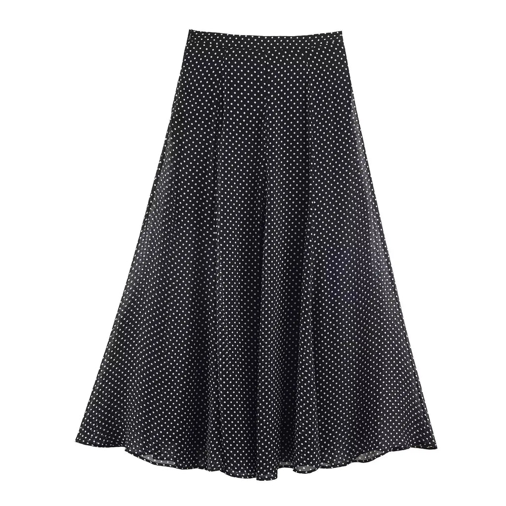 Polka Dot Printed Midi Skirts Two Piece Sets for Women 2025 Summer Chic Bow Tied Blouse Top Suits Woman 2 Piece Outfits