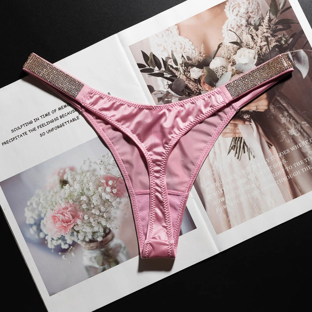 Women's Rhinestone Letter Low-Waist Thong