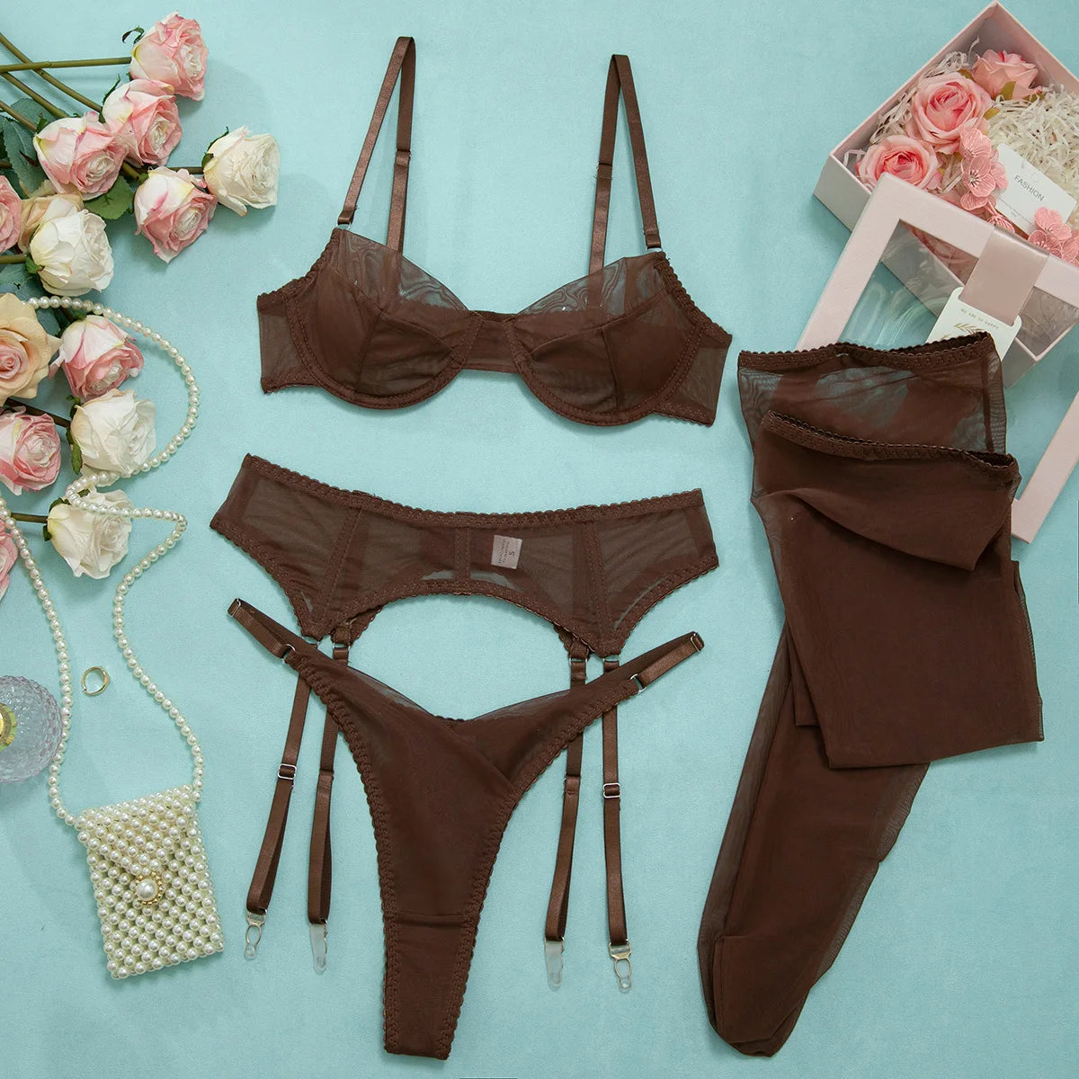 Women's White Sheer Four-Piece Set