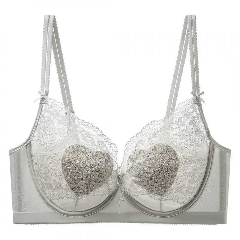Lace Push Up Bra For Women Soft Underwire Bunny Ear Cup Ultra Thin Supportive Brassiere Full Bust Daily Wear Underwear