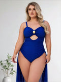 Plus-Size Royal Blue Cutout One-Piece Swimsuit