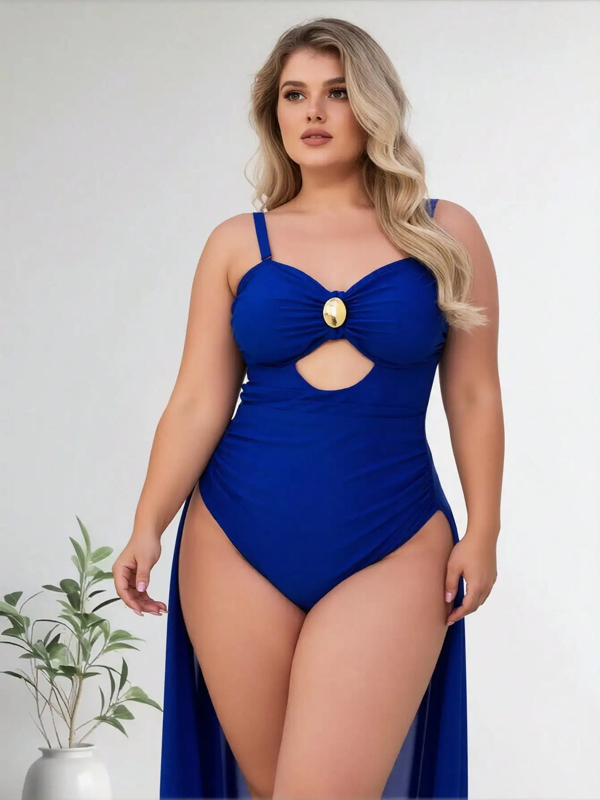 Plus-Size Royal Blue Cutout One-Piece Swimsuit